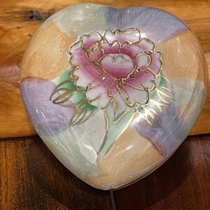 Vintage Lusterware Moriage Ceramic Heart Trinket Dish with Flower